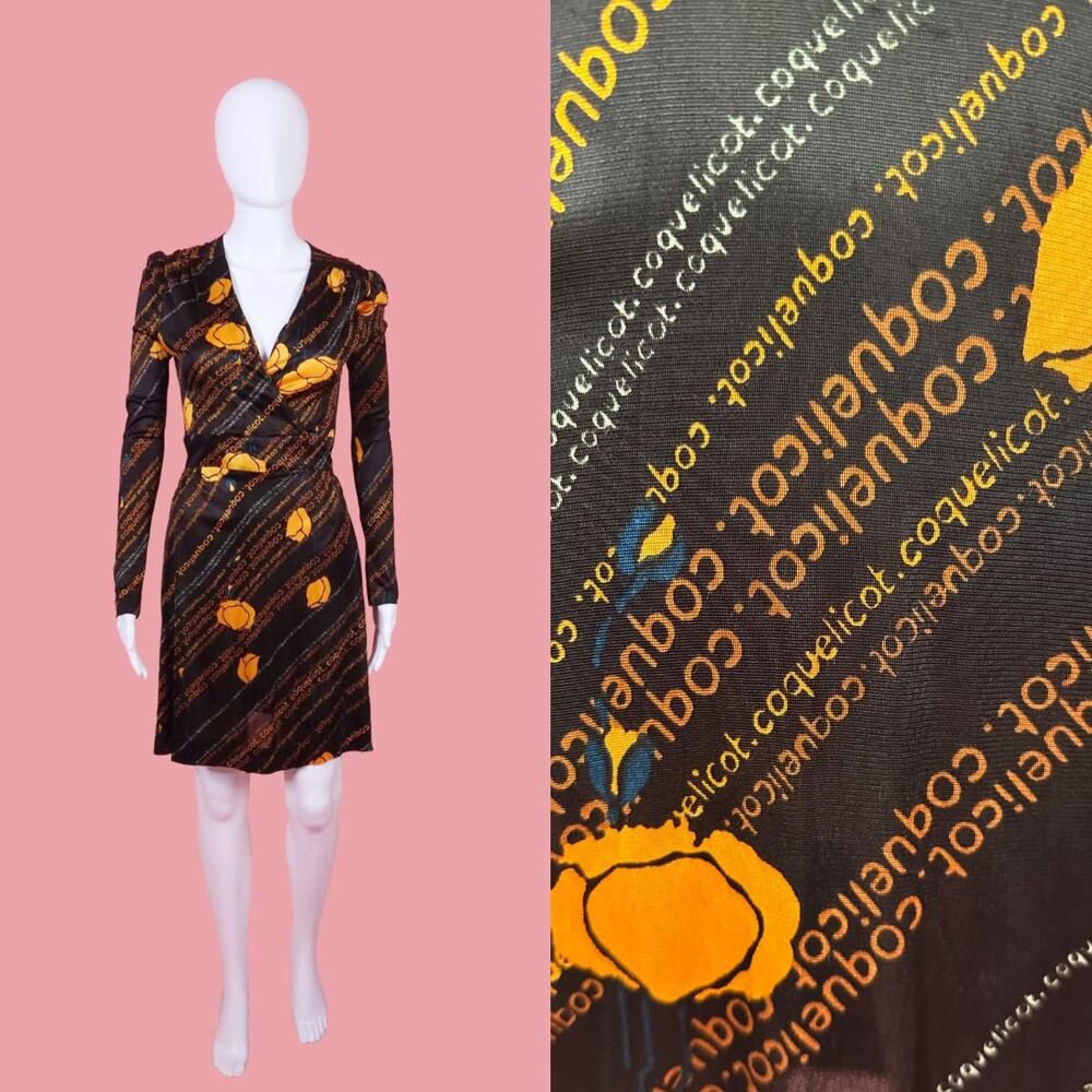 1970s Birds Nest at Smiths COQUELICOT POPPY Print Mini DISCO Dress. Small. AS IS